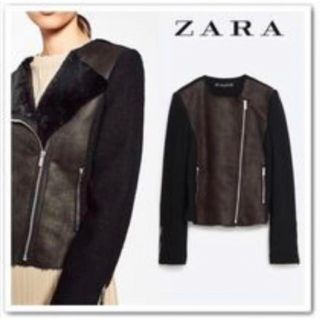 ZARA ライダースジャケット ノーカラージャケット 異素材MIX ブラック