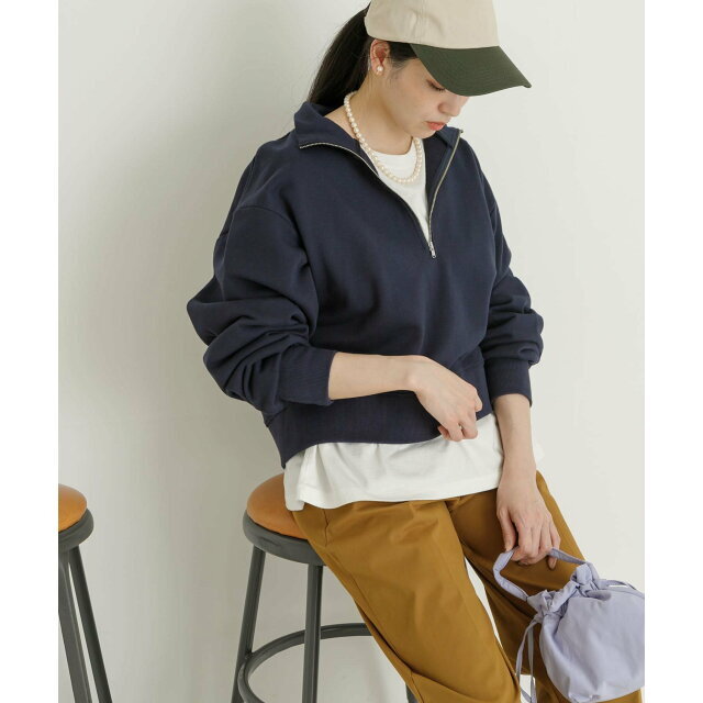 【NAVY】スタンドジップ裏毛プルオーバー