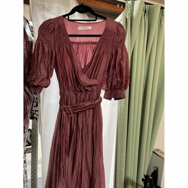 Airy Volume Sleeve Dress ピンク rose