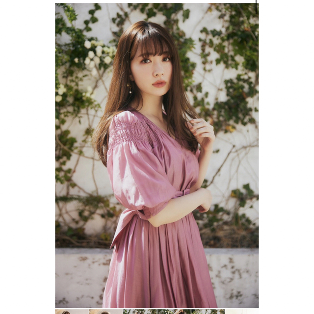 Airy Volume Sleeve Dress ピンク rose
