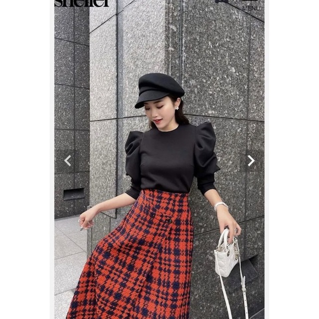 Sheller シェリエ ツイードチェックロングスカート-