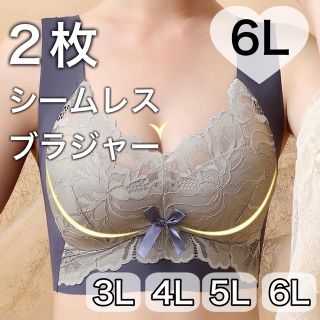 2枚セット ノンワイヤー シームレス ブラジャー  ブルー　レース 6L (ブラ)