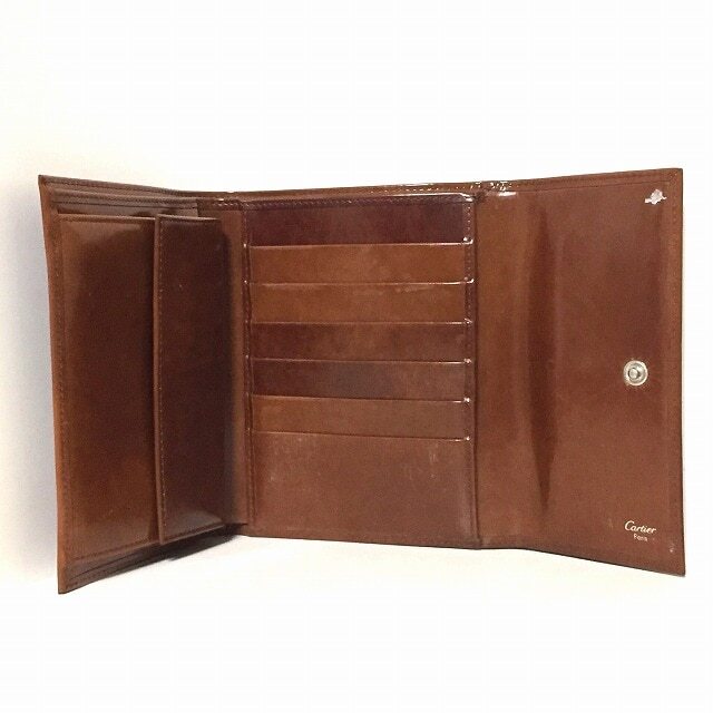 再×14入荷 美品 カルティエ 長財布 ダークブラウン 焦茶色 Cartier