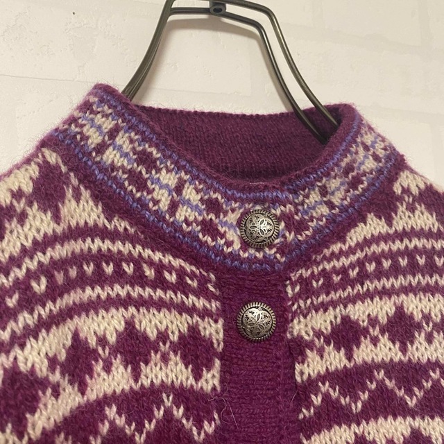 L.L.Bean エルエルビーン コットン製 立体編み カーディガン 紫