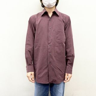 【中古】VANHEUSEN ポリ×ナイロン ロングスリーブ シャツ MICRO POPLIN レギュラーカラー 無地 サイズ：M エンジ系 古着 中古 mellow(シャツ)