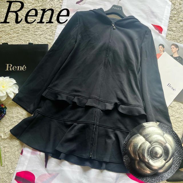 【美品】Rene スプリングコート ネイビー ティアード 38 カメリアチャーム