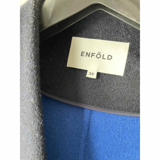 エンフォルド ENFOLD ウールリバーノーカラーコート 36 ネイビー×ブルー