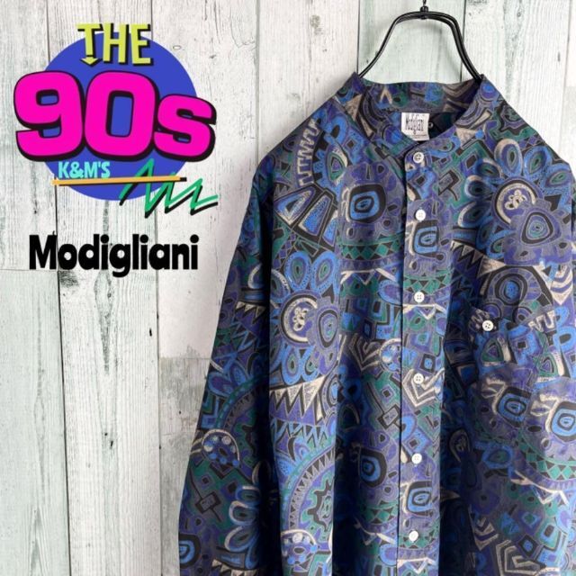 90's  Modigliani  日本製　アート柄　奇抜　派手ノーカラーシャツ