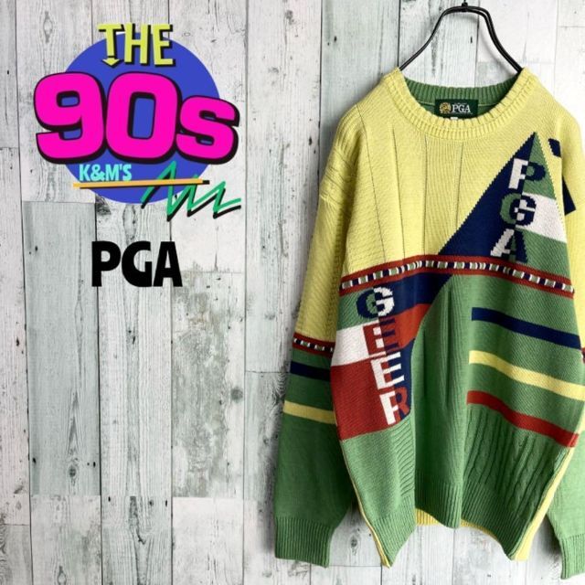 90's PGA ピージーエー　日本製　奇抜　派手　個性派　ゴルフニット