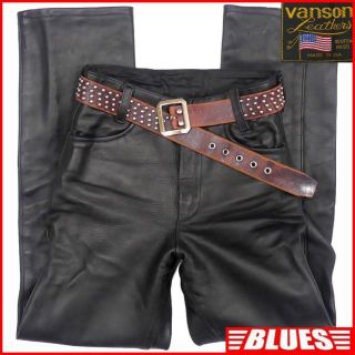 バンソン(VANSON)のアメリカ製 レザーパンツ VANSON バンソン メンズ W28 黒HH8598(その他)