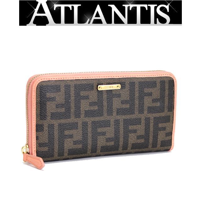 レッド系 FENDI フェンディ ズッカ柄 長財布 PVC ラウンドファスナー