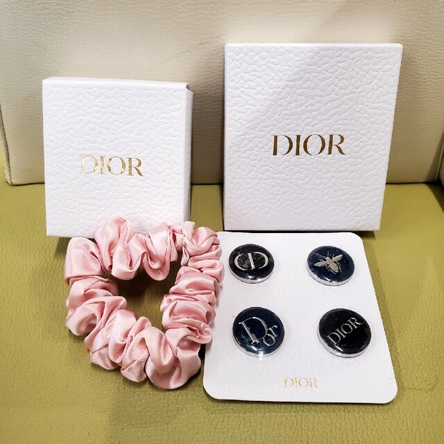 Christian Dior(クリスチャンディオール)のDiorノベルティ　ピンバッジ+シュシュセット レディースのアクセサリー(ブローチ/コサージュ)の商品写真