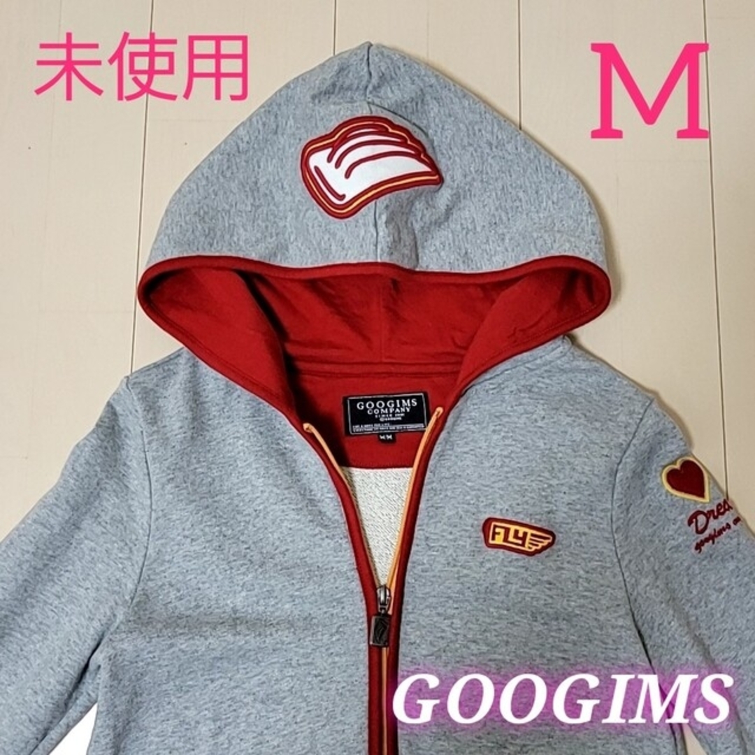 未使用 GOOGIMS 韓国ブランド レディース パーカー M グレー 赤 長袖の通販 by ひまわり's shop｜ラクマ