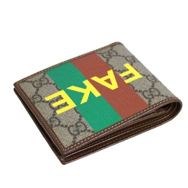 美品☆グッチ 財布 FAKE/NOT プリント 二つ折り財布 J5829