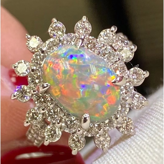 天然オパール ダイヤ リング2.47ct pt950 ¥ - リング(指輪)