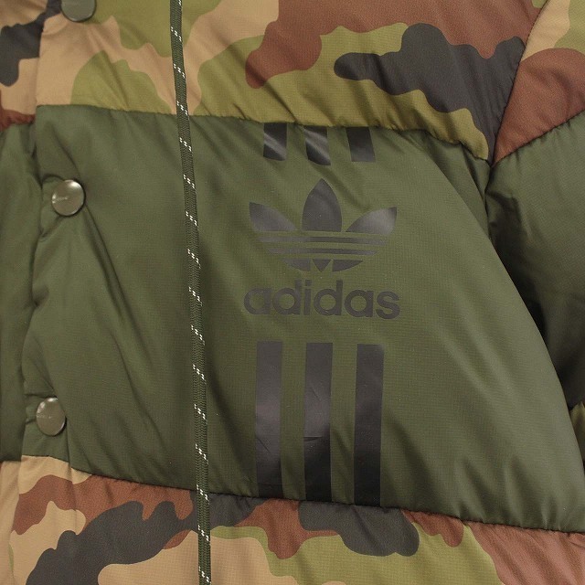 アディダス adidas ダウンジャケット 迷彩 カモフラ フード L カーキ