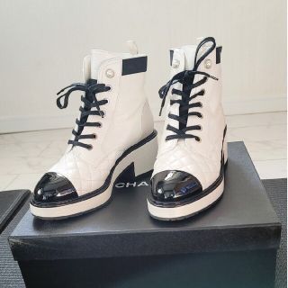 ビジネスバック CHANEL レースアップパールショートブーツ 38 正規品