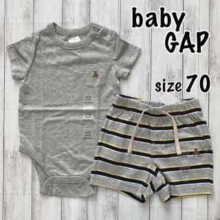 ベビーギャップ(babyGAP)の☆baby  GAP☆ 新品　ロンパース＆パンツ　70   グレー/ストライプ(ロンパース)