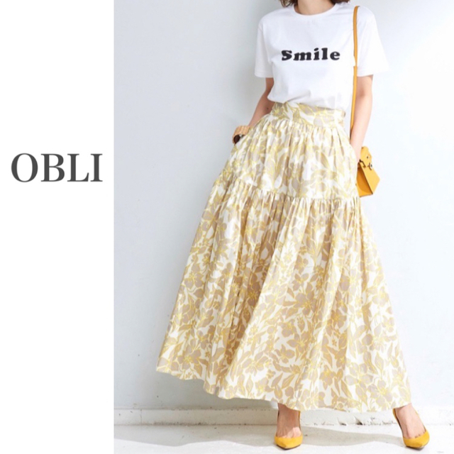 OBLI(オブリ)の美品＊OBLI オブリ＊花柄 マキシスカート  ロングスカート  日本製 レディースのスカート(ロングスカート)の商品写真