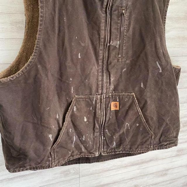 carhartt - カーハート ベスト 革ロゴ 裏ボア ビッグサイズ ダック生地