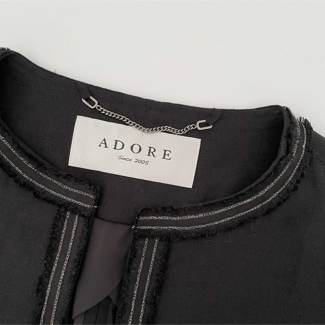 ADORE(アドーア)のADORE アドーア フリンジリネンノーカラージャケット 36 レディースのジャケット/アウター(ノーカラージャケット)の商品写真