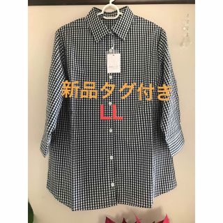 新品タグ付き☆ 白黒チェックシャツ七分袖　LL(シャツ/ブラウス(長袖/七分))