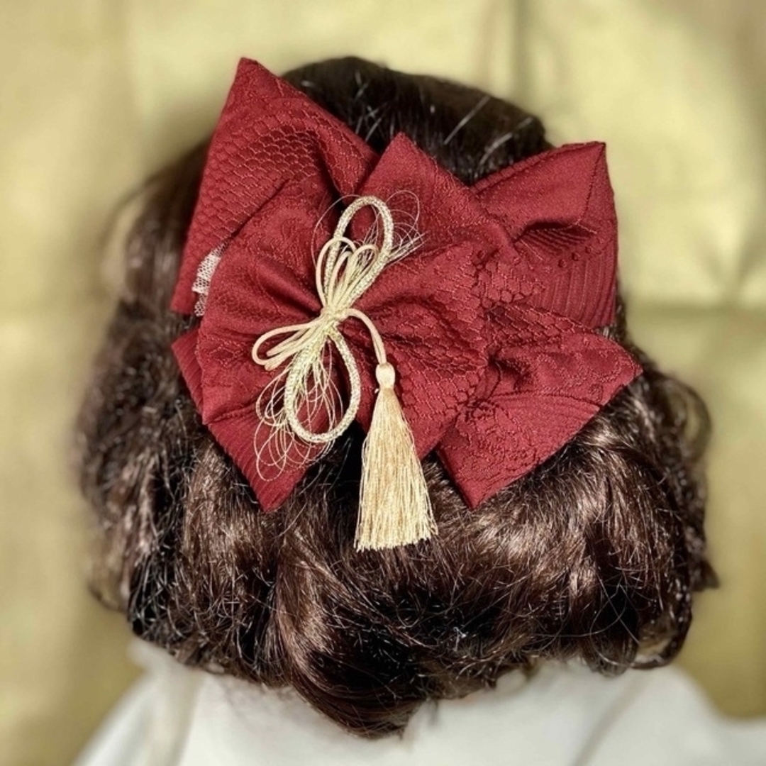 和装髪飾り 赤リボン ボルドー 成人式髪飾り 打掛髪飾り 袴髪飾り