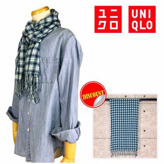 ユニクロ(UNIQLO)のユニクロ美品☆男女兼用♪♪ タータンチェック 薄手フリンジ付きマフラー型ストール(ストール/パシュミナ)