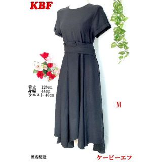 ケービーエフ(KBF)のKBFレディース半袖フレア タックロングワンピース ブラック M(ロングワンピース/マキシワンピース)