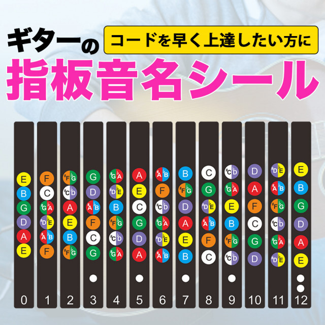 ギター指板音名シール 初心者 コード習得 12フレット ステッカー 練習 楽器のギター(エレキギター)の商品写真