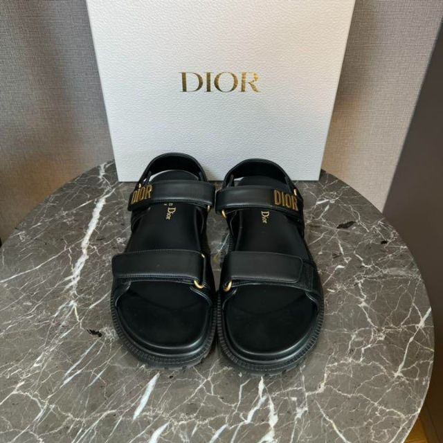 割引購入 - Dior ディオール DIOR サンダル 黒 レザー DIORACT