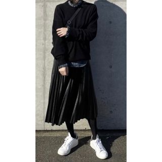 ok.soon  fake leather pleats skirt ブラック(ロングスカート)