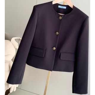 本物 美品 PRADA プラダ Wボタン レザーベルト付き ジャケット P