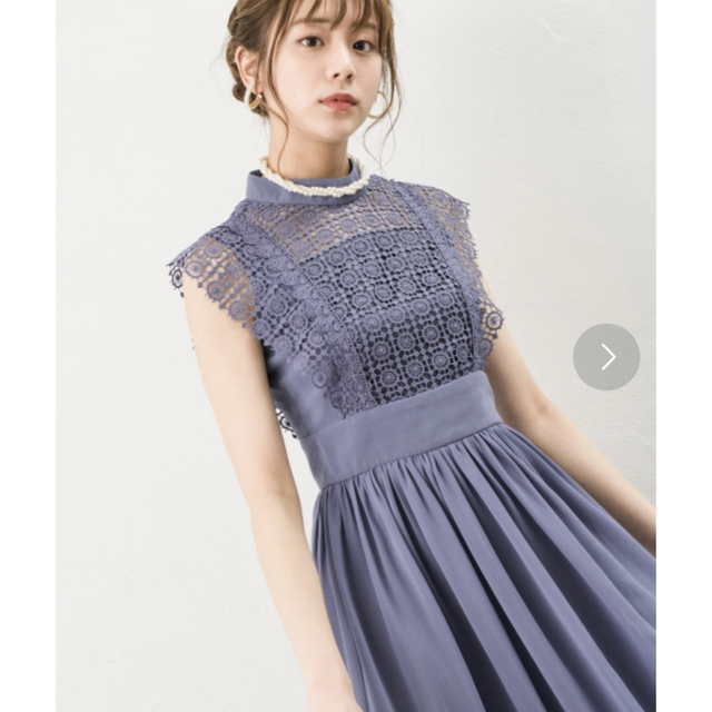 【ハイウエストでスタイルアップ♡】Andemiu レース切り替えシフォンドレス