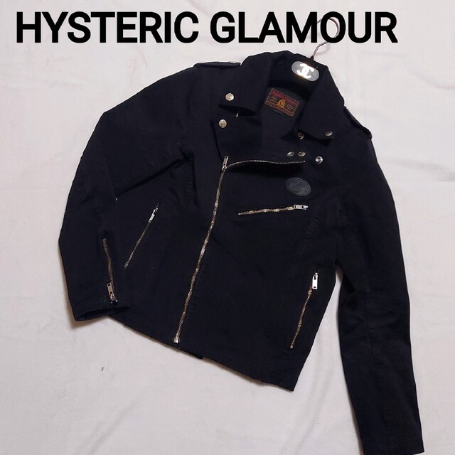 HYSTERIC GLAMOUR(ヒステリックグラマー)の美品☆ヒステリックグラマーライダースジャケット M 黒 ロゴ入り レディースのジャケット/アウター(ライダースジャケット)の商品写真