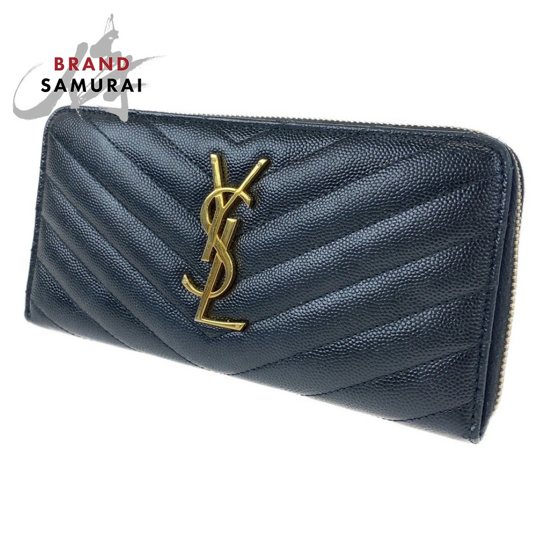 Saint Laurent - SAINT LAURENT PARIS サンローランパリ YSL 男女兼用 ブラック レザー 長財布 ジッピーウォレット レディース 400637 【中古】