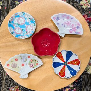 扇 扇子 ひな祭り ハレの日 豆皿 5枚 桜 陶器 梅 縁起物 春 お食い初め(お食い初め用品)