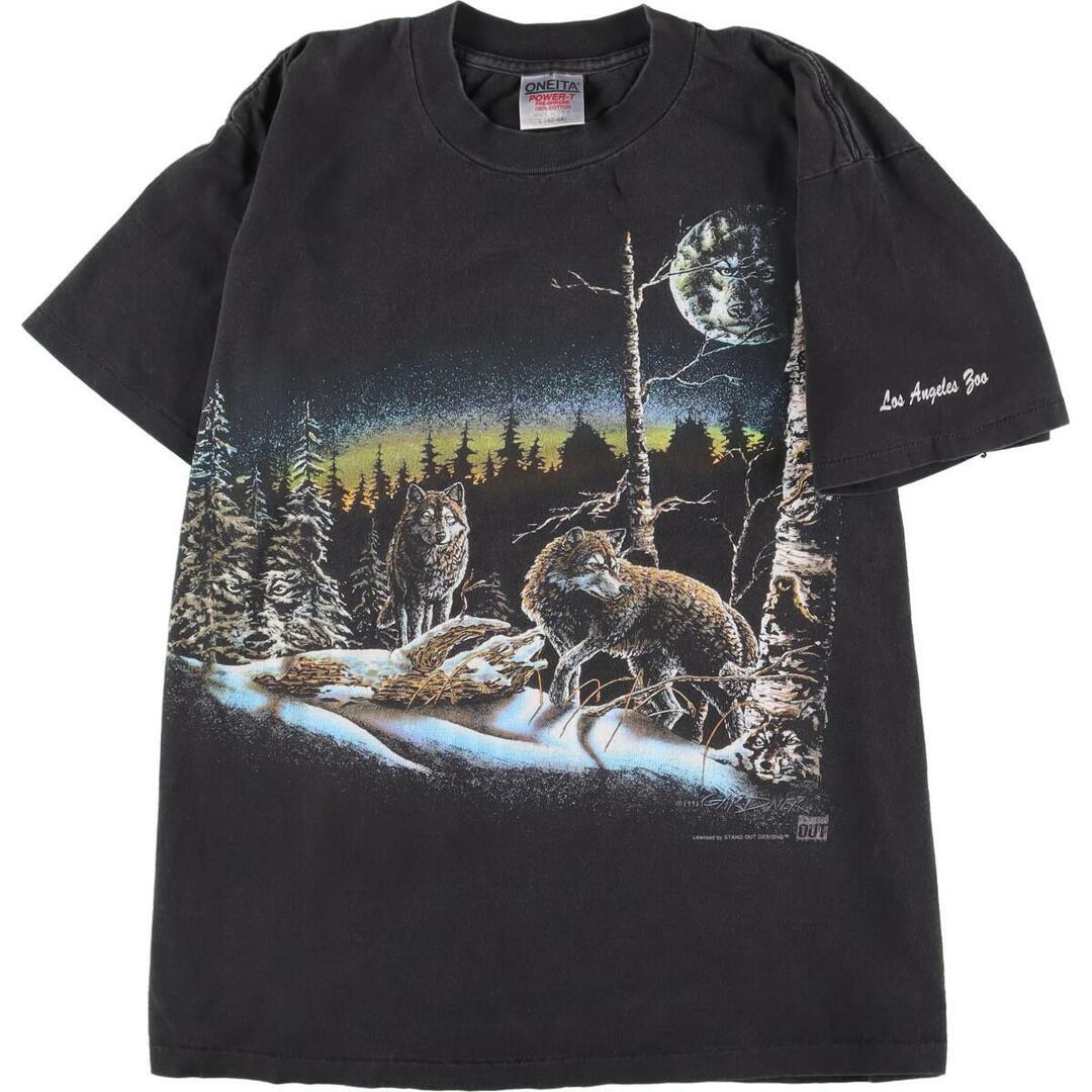 90年代 オニータ ONEITA 狼柄 オオカミ柄 アニマルプリントTシャツ USA ...