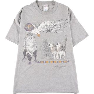 デルタ(DELTA)の古着 DELTA 鷲柄 イーグル柄 オオカミ柄 アニマルプリントTシャツ メンズL /eaa318032(Tシャツ/カットソー(半袖/袖なし))