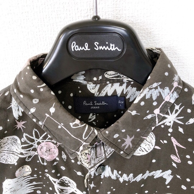 【希少】PS Paul Smith 花柄 切替 長袖 シャツ 黒×グレー L