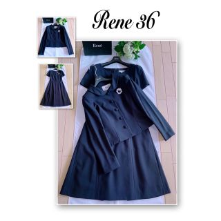 極美品】 FOXEY ワンピーススーツ 38 濃紺 プリーツ リボン レース-