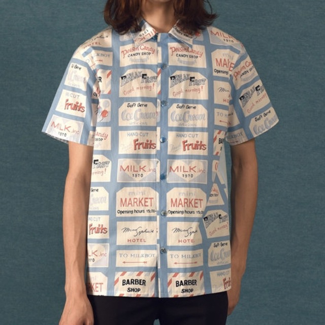 MILKBOY(ミルクボーイ)のMILKBOY TOWN SHIRTS タウン シャツ 看板 ブルー メンズのトップス(シャツ)の商品写真