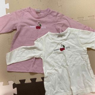 さくらんぼロンT／80／ホワイト、ピンク2枚(Ｔシャツ)