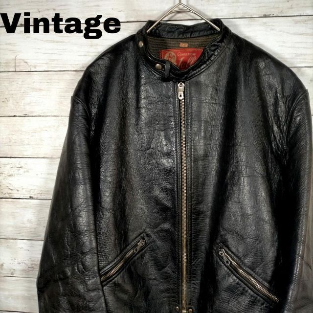 56e イタリア製MILANO 本革コの字ジップ シングル ライダース