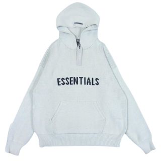 フィアオブゴッド(FEAR OF GOD)のFEAR OF GOD フィアオブゴッド パーカー ESSENTIALS エッセンシャルズ Knit Logo Hoodie フロント ロゴ ニット パーカー ベージュ系 グレー系 M【中古】(パーカー)