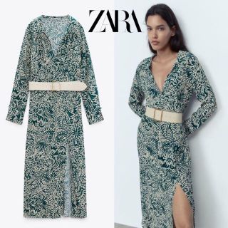 ザラ(ZARA)の5 ZARA ベルト プリントワンピース S(ロングワンピース/マキシワンピース)