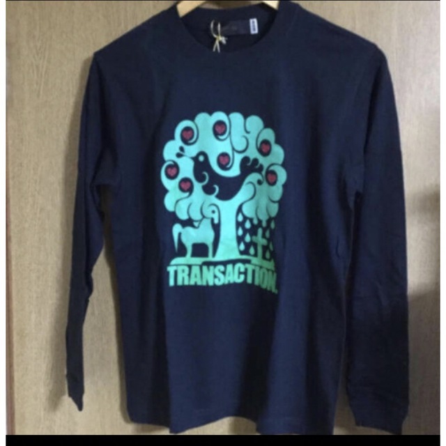 trans action フロッキープリント ビーズ加工 ロングTシャツ 新品