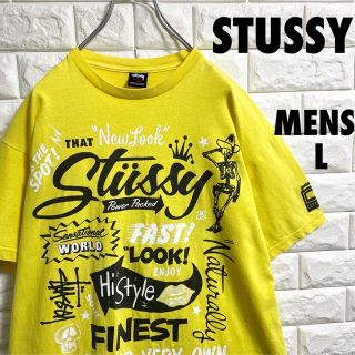ステューシー(STUSSY)のステューシー　半袖Tシャツ　デカロゴ　イエロー　メンズLサイズ(Tシャツ/カットソー(半袖/袖なし))
