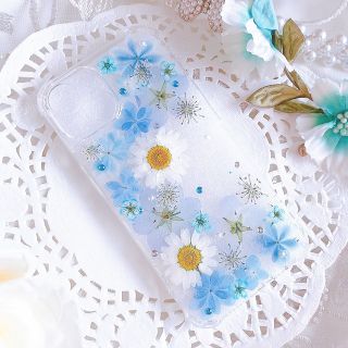 全機種対応♡そら色押し花のスマホケース♡Xperia AQUOS(Androidケース)