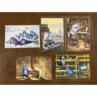 Blue Cats ポストカード　５枚(使用済み切手/官製はがき)
